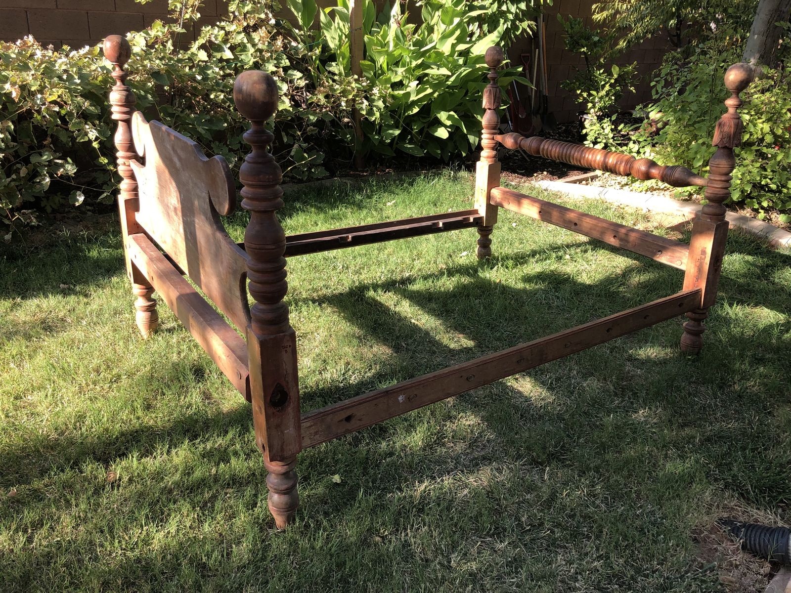 Antique Wood Bed w/Carved Posts- Early Mormon Furniture
