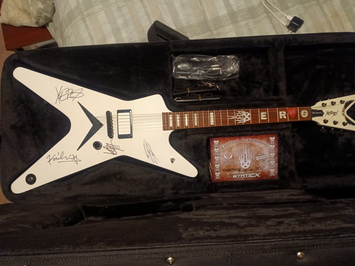 Dean Dimebag Darrell Dime From Hell ML Electric Guitar - White, Signed by Static-X - W/ Case & COA