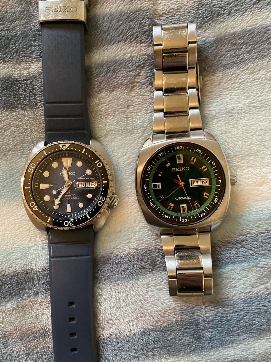 Lot of 2 Men's Seiko Automatic Wristwatches - Prospex Turtle Diver & Recraft Green