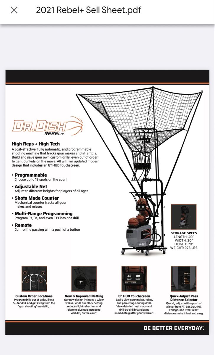 Dr. Dish Rebel+ Basketball Shooting Machine