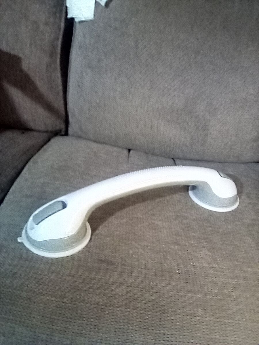 16" Suction Cup Grab Bar for Bathtubs & Showers, White/Grey