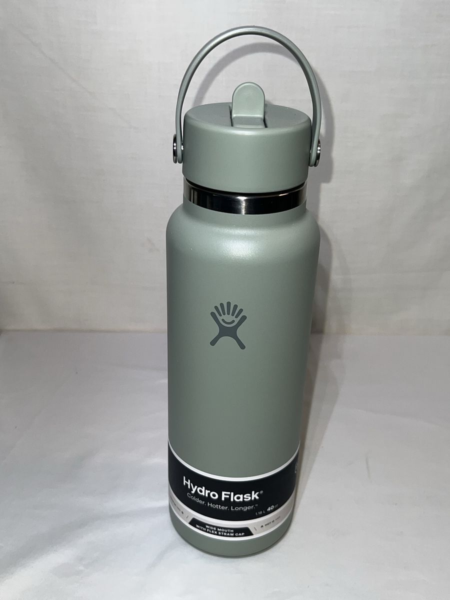 Brand New Hydro Flask 40 oz Wide Mouth Water Bottle with Flex Straw Cap - Sage Green