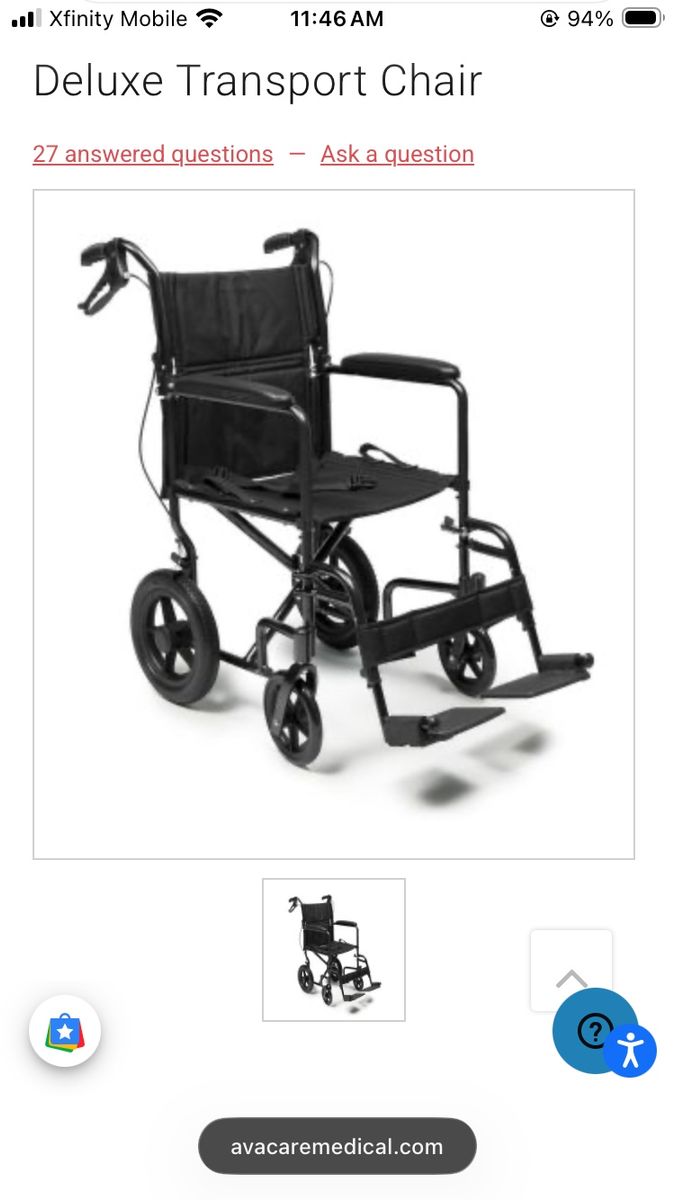Deluxe Transport Chair - 19" Seat Width, Aluminum Frame, 300 lb Capacity, Black