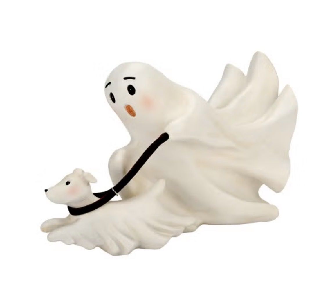 Halloween ghost with running dog figurine