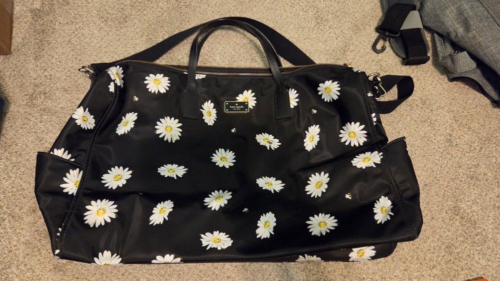 Kate Spade New York  Black Daisy Print Nylon Tote Travel Bag