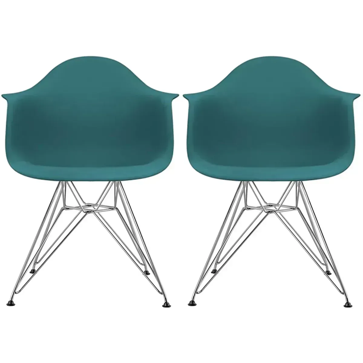 PLASTIC DINNING ARMCHAIR W/CHROME WIRE BASE (SET OF 2) TEAL