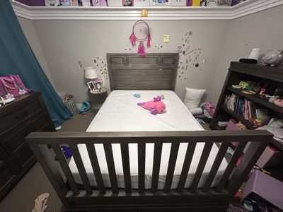 Grey Wood Full Size Bed Frame with Headboard and Footboard - Good Condition