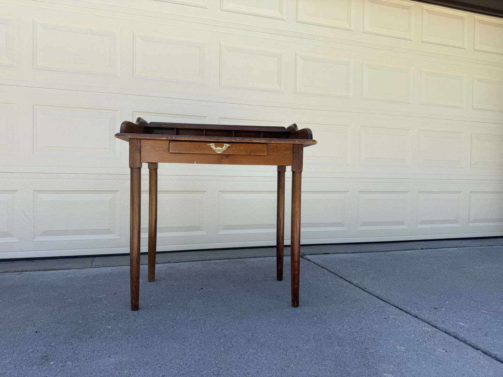 Vintage Wooden Writing Desk with Cubbies and Pull-Out Drawer