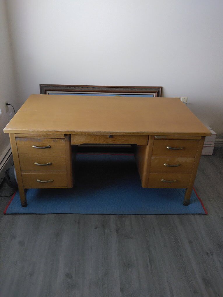 Vintage Leopold Mid Century Modern Solid Oak Desk