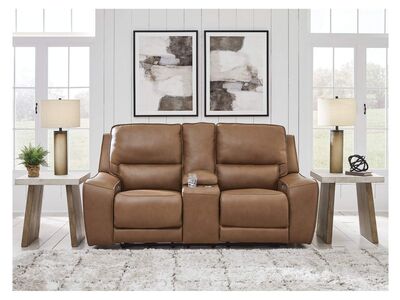 DeepWakes Leather Power Reclining Loveseat with Console - Living Room Furniture - Action Home Furniture