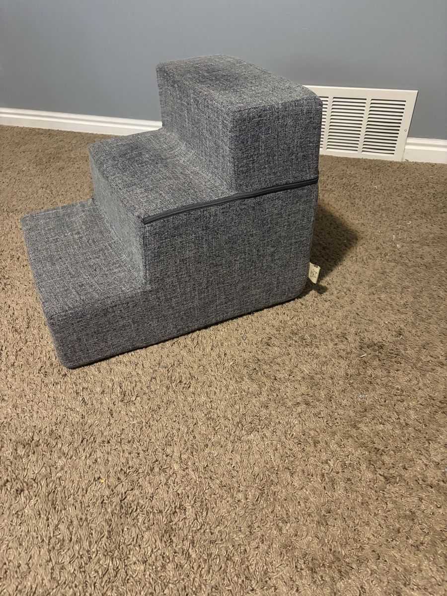 Gray 3-Step Pet Stairs Dog/Cat Ramp with Removable Washable Cover