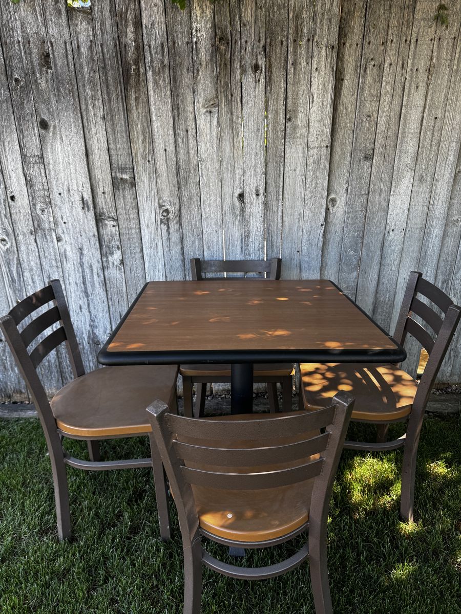 Commercial Grade Square Dining Table with 4 Chairs - Cafe/Restaurant Furniture Set