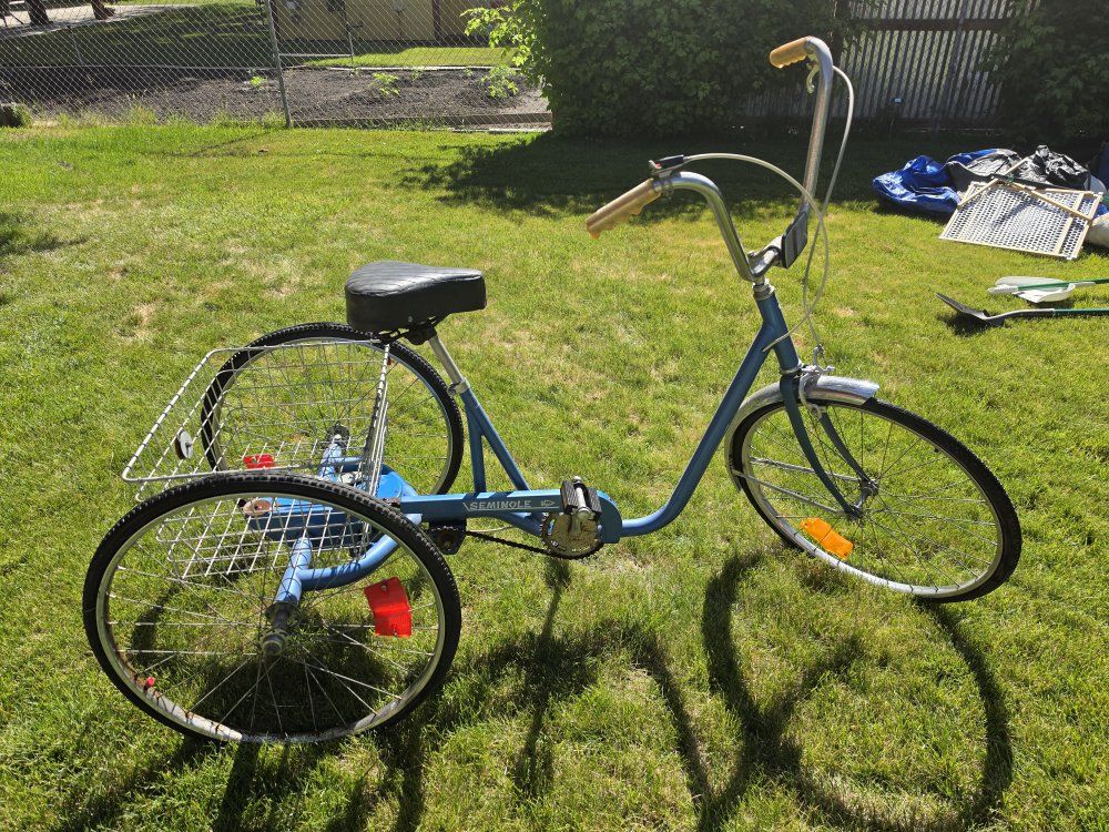 Vintage Seminole adult tricycle with step through frame and basket