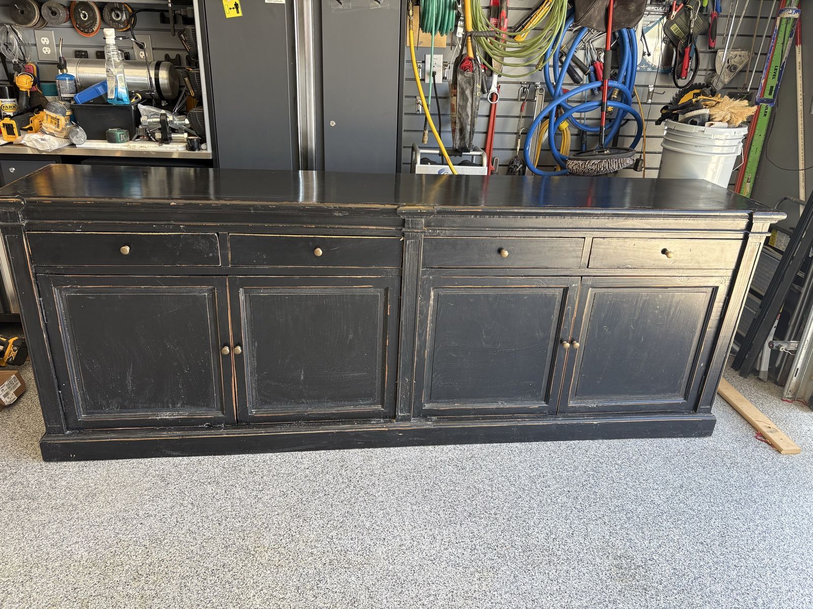 Large Distressed Black Buffet Sideboard Credenza 8 Ft Wide Storage