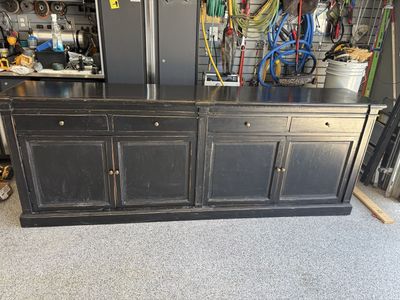 Large Distressed Black Buffet Sideboard Credenza 8 Ft Wide Storage