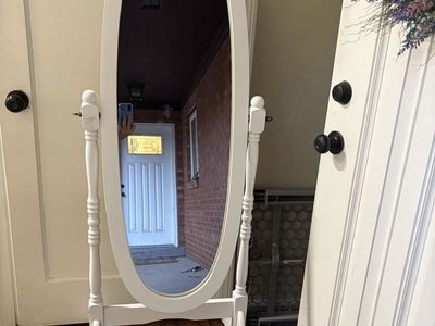 Standing Wooden White Mirror Vintage Style