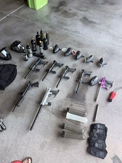 Huge Paintball Gear Lot-7 Markers, Canisters, Tanks, Masks, and more