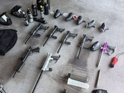 Huge Paintball Gear Lot-7 Markers, Canisters, Tanks, Masks, and more