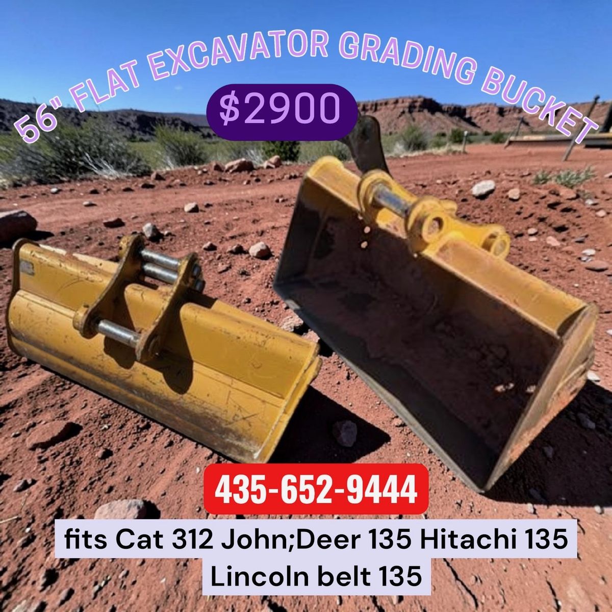 56" Flat Excavator Grading Bucket - Fits Cat 312, John Deere 135, Hitachi 135