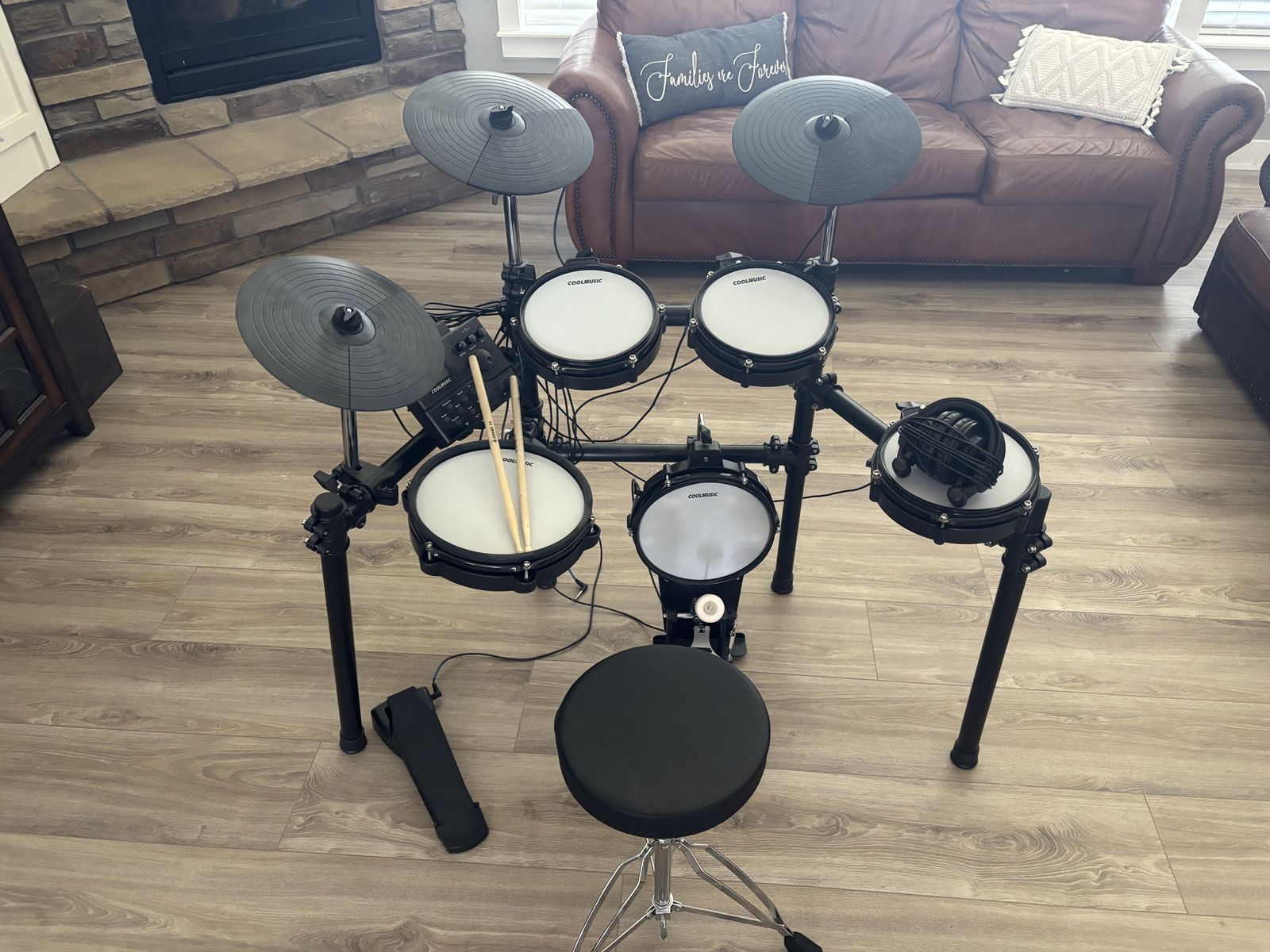 Coolmusic Electronic Drum Set with Mesh Heads, Seat, Sticks & Headphones