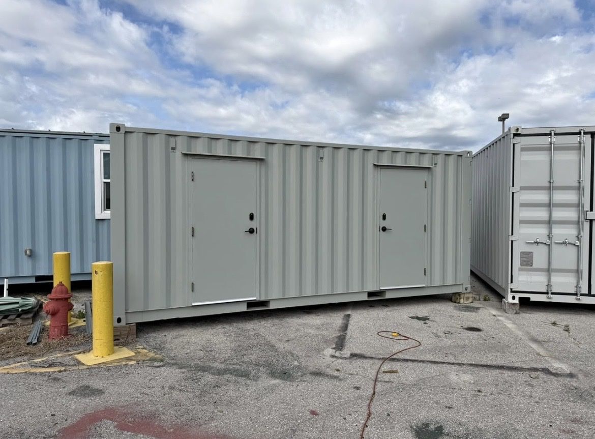 20ft Shipping Container Restroom Unit - Portable, ADA Compliant, Two Private Stalls, Sink, Toilet