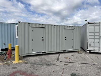 20ft Shipping Container Restroom Unit - Portable, ADA Compliant, Two Private Stalls, Sink, Toilet