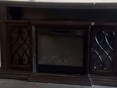 Dark Wood Electric Fireplace Mantel Entertainment Center with Cabinet Storage