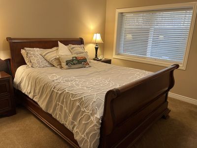 Solid, Well Built Dark Wood Sleigh Bed/frame, Dresser & 2 Nightstands…Excellent Condition
