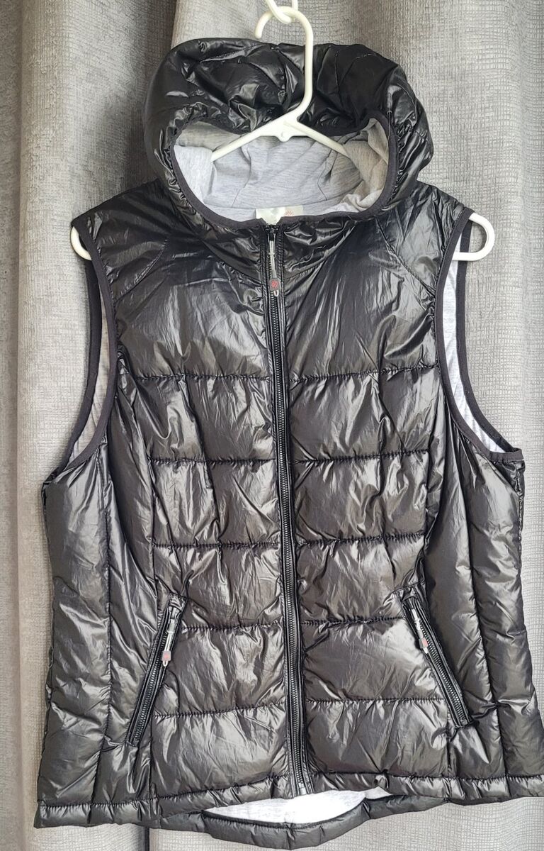 Black Puffer Vest Jacket Hooded Women XL