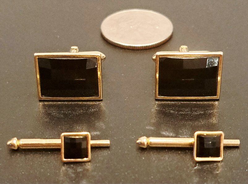 Vintage Swank Gold/Black Onyx Cufflink & Studs