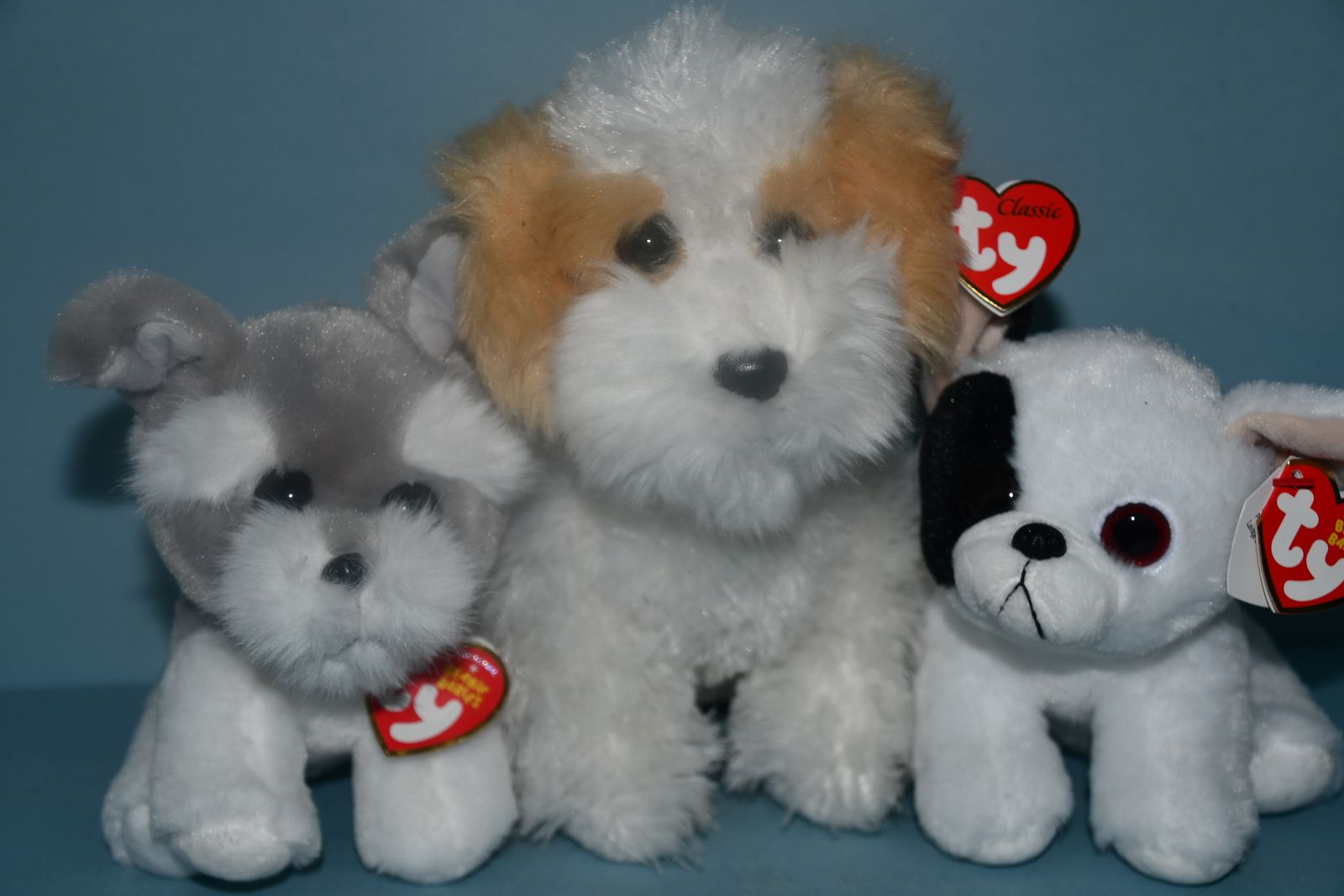 3 "TY" PLUSH STUFFED ANIMALS with TAGS ~ HARPER, BARLEY & MARCEL ~ TALLEST is 8" ~ CUTE, SOFT & CLEAN!