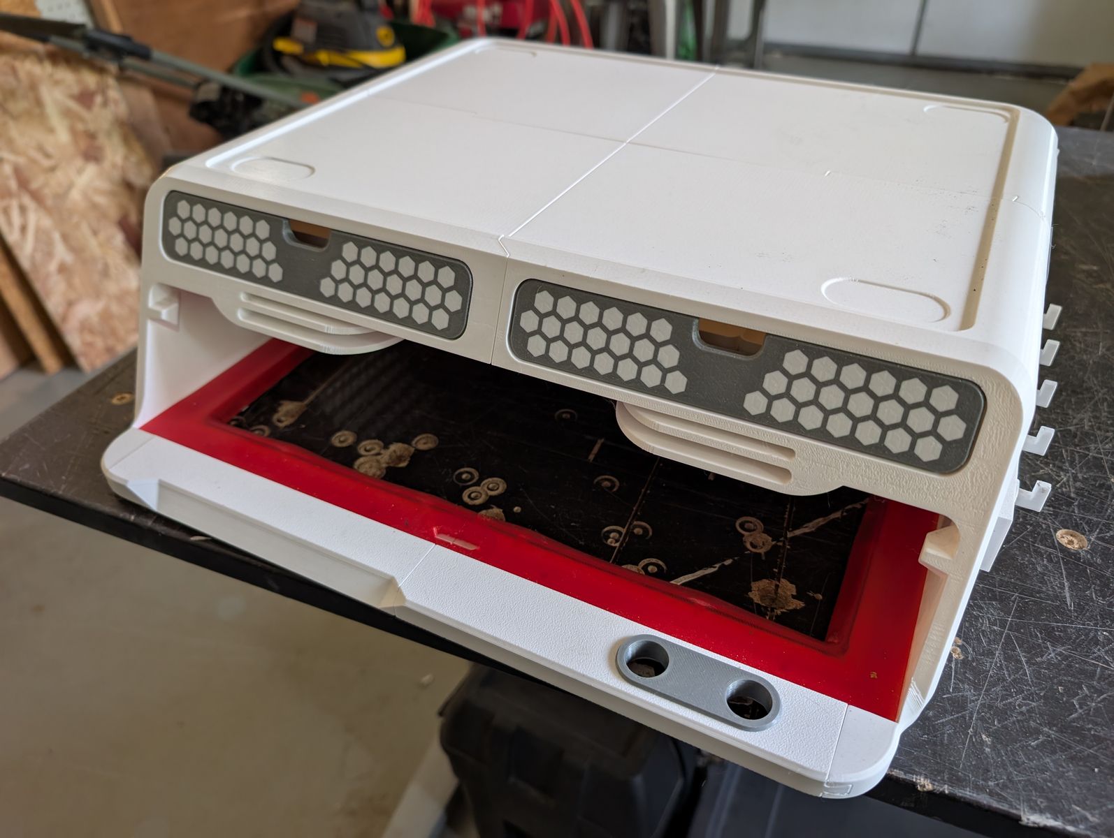 Bambu Lab X1C Loaded AMS Riser - Gridfinity Drawers, LED Lighting, Skadis Tool Board (PETG)