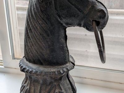 Antique iron horse head hitching post topper