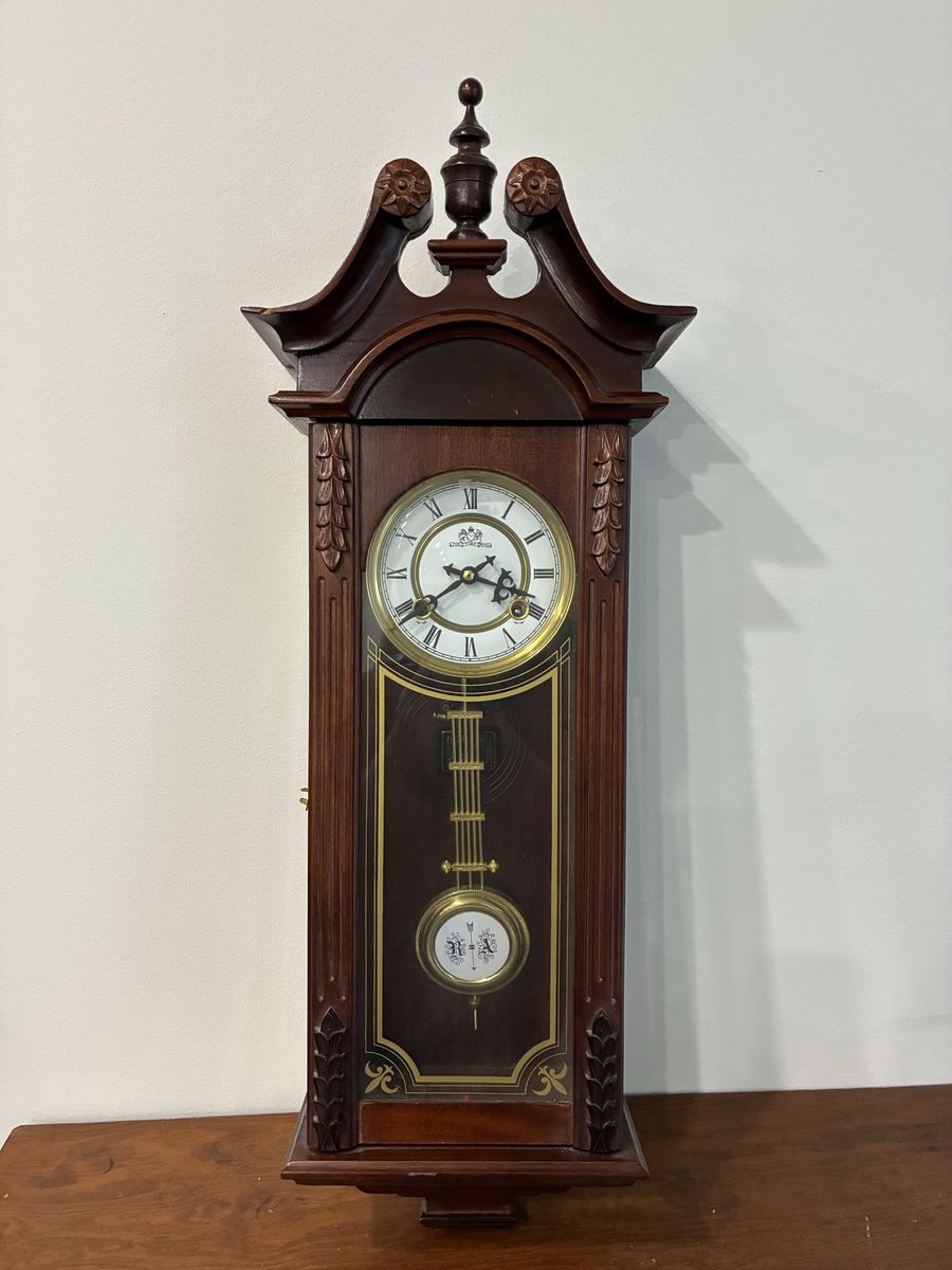Vintage Wooden Wall Clock with Pendulum and Roman Numerals
