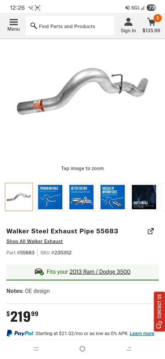 2010-2018 ram 2500, 3500 tailpipe