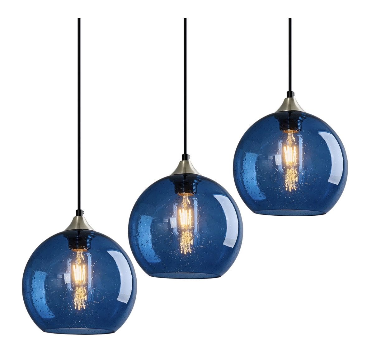 New- 3 gorgeous blue glass pendant lights