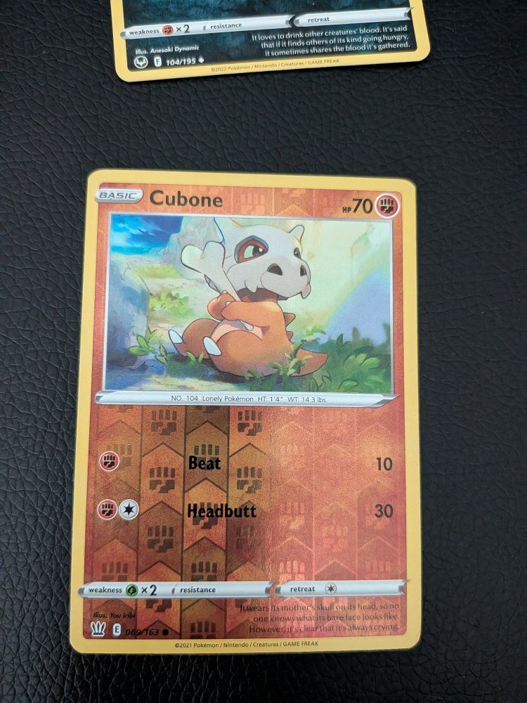 Pokemon TCG Cubone Reverse Holo 069/163 Battle Styles Card