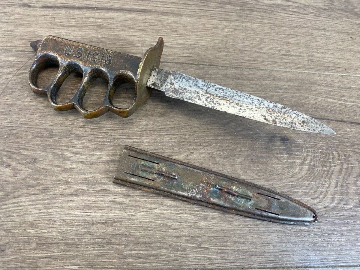 WWI US 1918 AU LION TRENCH COMBAT KNIFE WITH LF&C SHEATH 6.5" BLADE #WCP038891