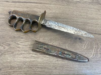 WWI US 1918 AU LION TRENCH COMBAT KNIFE WITH LF&C SHEATH 6.5" BLADE #WCP038891
