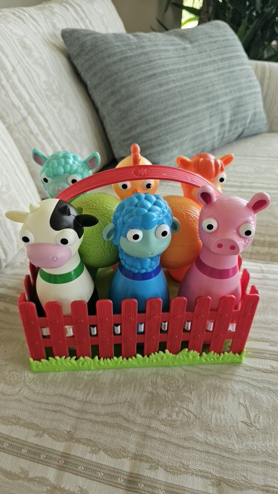 Farm Animal Kids Bowling Set with Pins, Balls, and Fence Carrier