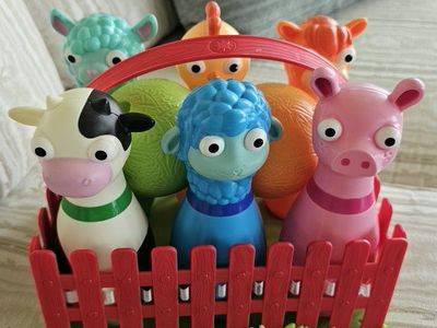 Farm Animal Kids Bowling Set with Pins, Balls, and Fence Carrier