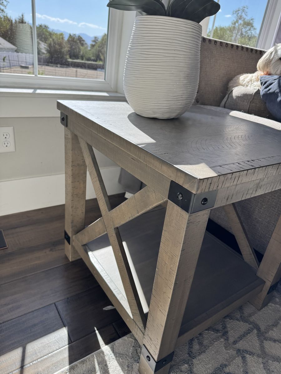 Set of Two Rustic Farmhouse Wooden End Table