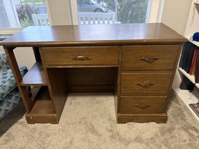 Wooden Desk with Storage Drawers & Side Shelves