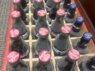 Vintage Coca-Cola & Diet IBC Glass Soda Bottles in Crate (1986 & 1993)