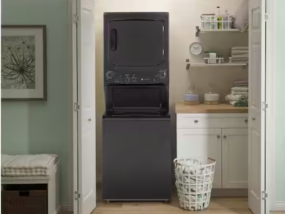 GE Unitized Spacemaker® 3.8 cu. ft. Capacity Washer with Stainless Steel Basket and 5.9 cu. ft. Capacity Gas Dryer