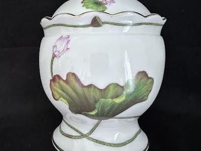 Floral Ginger Jar with Finial Lid Gold Trim Hand Painted