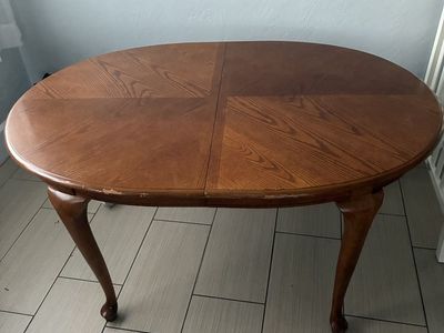 Oval Wood Dining Table with Pedestal Legs - Classic Brown Finish - Expandable