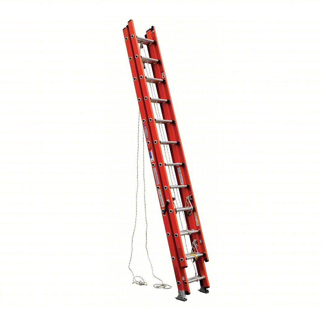 WERNER Extension Ladder: 32 ft Ladder Size, Fiberglass, 300 lb Load Capacity, 81 lb Wt, 3 Sections