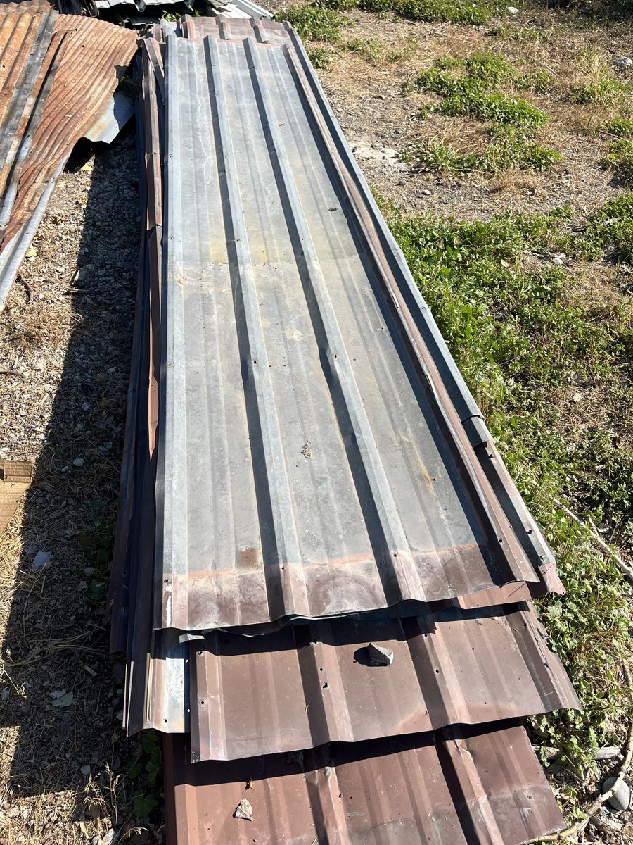 Used metal roofing, used 2x4x20's, used bead board sheets