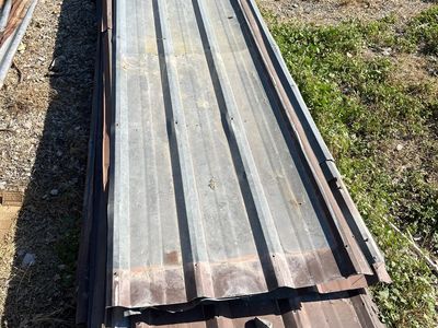 Used metal roofing, used 2x4x20's, used bead board sheets